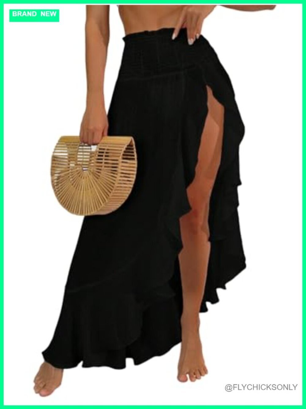 Semi-Sheer Ruched Side Maxi Swimsuit Cover Up Slit to Thigh Beach Skirt